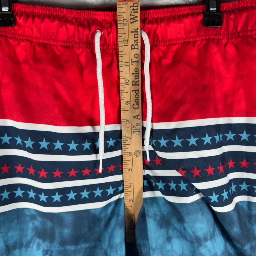 George Men Red Blue Star Tie Dye Swim Trunks‎ Size M 32 34 Drawstring